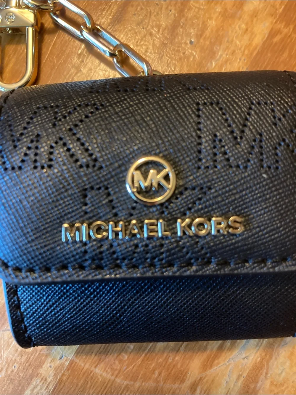 Michael Kors Black Leather Key Ring/Change Purse with Gold Hardware